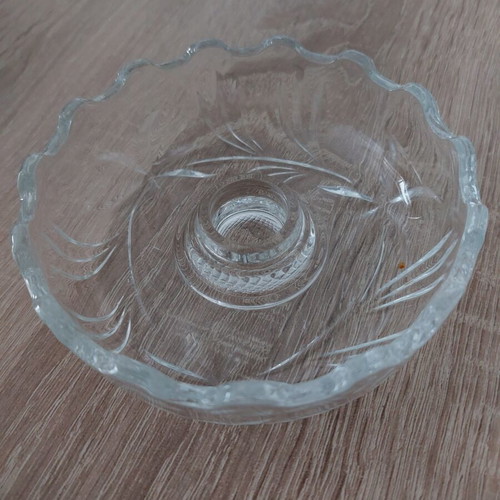 Glass Candle Holder decorative with carved design, like new, 12 cm
