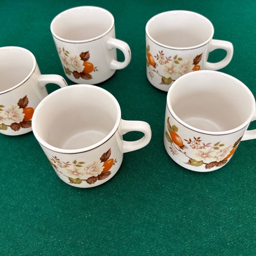 Porcelain cups set of 5 with floral decoration, like new
