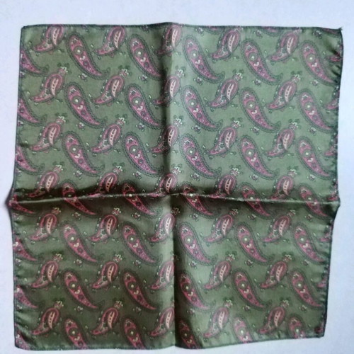 Pocket handkerchief with paisley used, green fabric