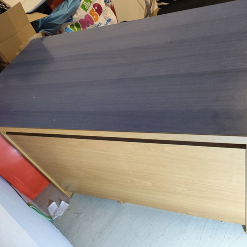 Computer desk with drawers used, natural wood and blue