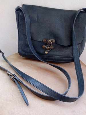 Τσάντα ώμου νέα από γνήσιο δέρμα μπλε, χειροποίητη