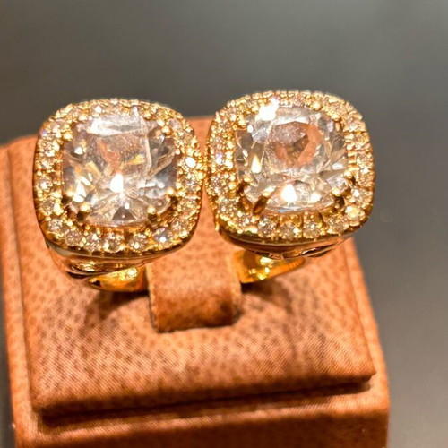 Ring pink gold K18 with brilliant and white amethysts new