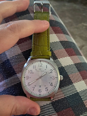 Folli Follie wristwatch used, leather strap, green and silver