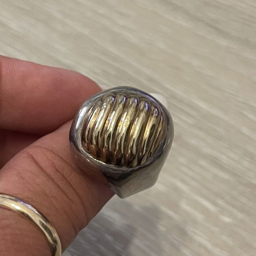 925 silver gold ring size 62, 18k gold top