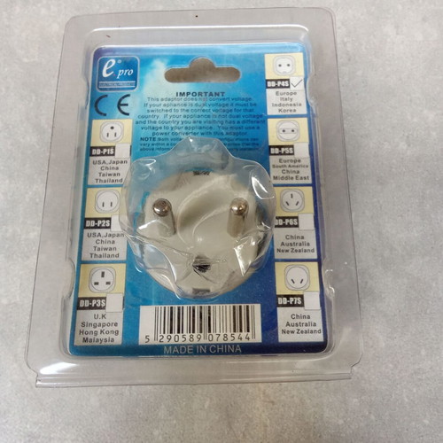 Travel plug adapter from European Schuko to UK, new, suitable for travel