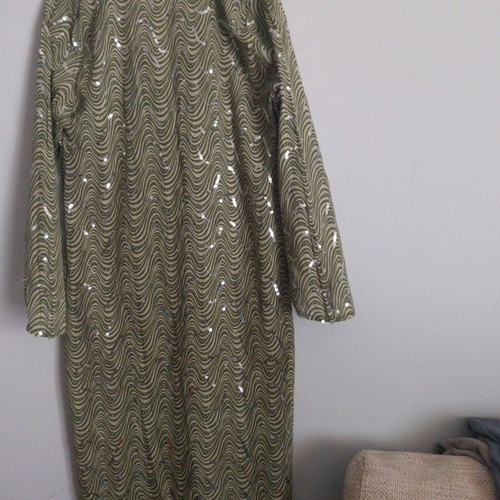Diamond women's maxi dress with pearls like new, size L, khaki green