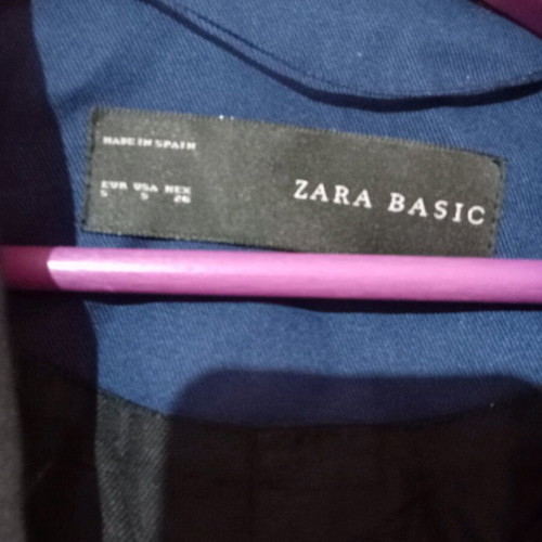 Дамско сако Zara употребяван, размер S, памук, мастилено синьо и черно