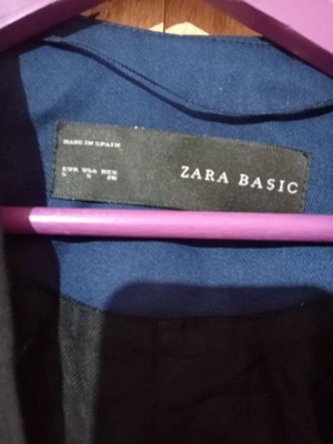 Дамско сако Zara употребяван, размер S, памук, мастилено синьо и черно