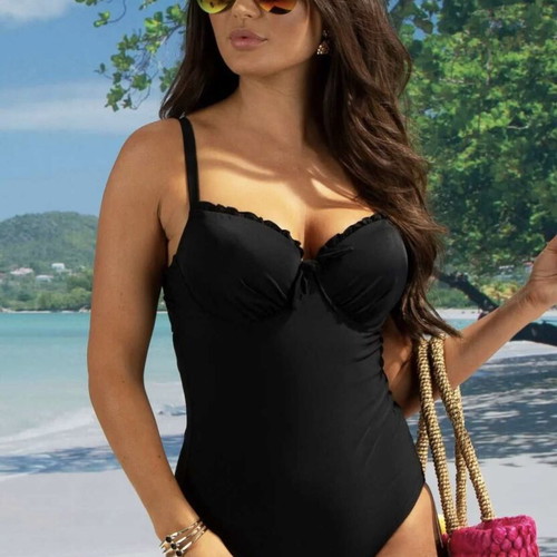 Pour Moi Splash Frill Underwire One-Piece swimsuit new, size 75B, black