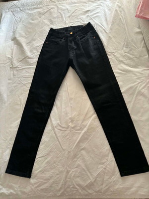 Men's black straight slim jeans, cotton elastane