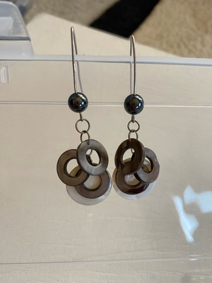 Handmade silver earrings with hematite and shell beads new