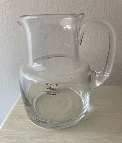 Γυάλινη κανάτα silver glass studio Valery handmade