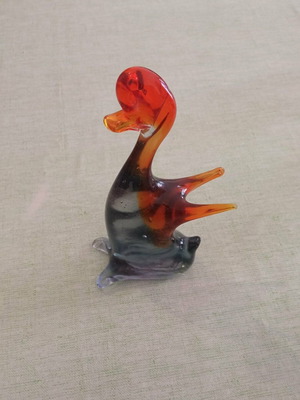 Χειροποίητη πάπια Murano Art Glass με σημάδι Pontil, στυλ Amberina