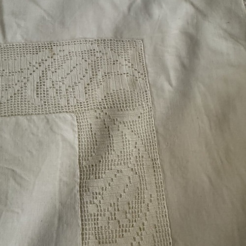 Vintage handmade double bed sheet with crochet