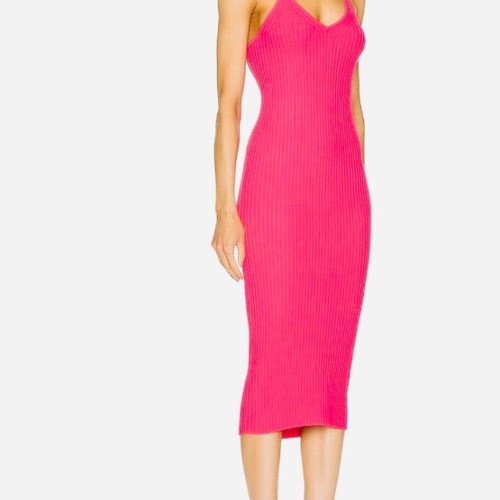Helmut Lang Fuchsia Pink Ribbed Knit Dress New