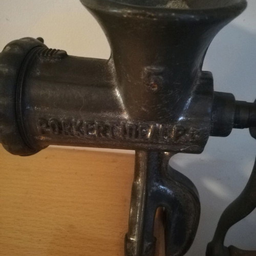 Antique manual decorative meat grinder used