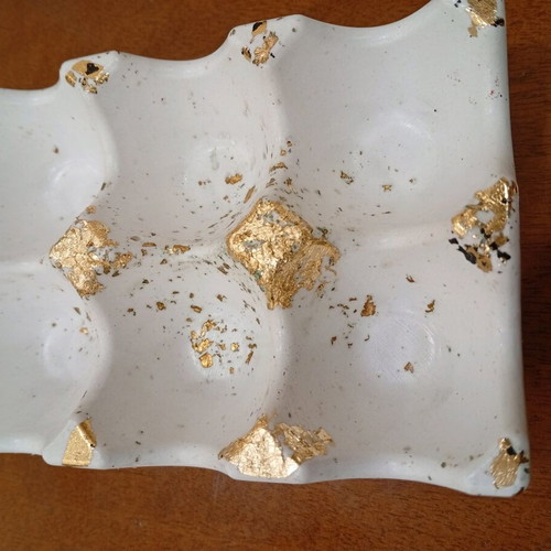 Handmade porcelain egg holder with gold leaf decoration, new
