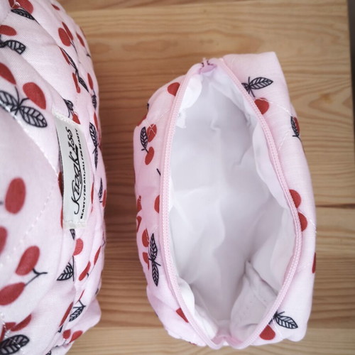 Makeup bags set of 3 quilted pink cherry print, new