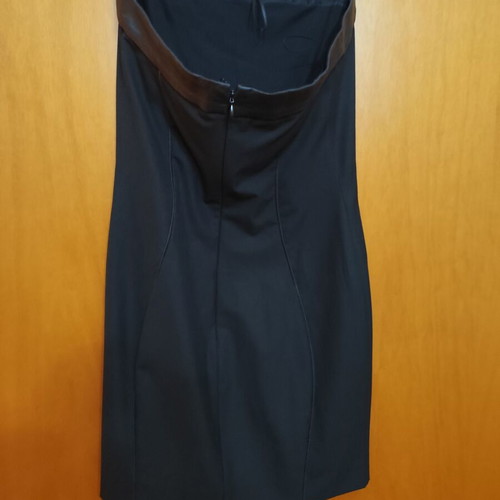 Black Benetton dress used, strapless with leather detail, size small/medium