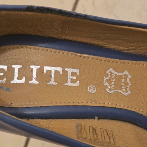 Elite platform wedge sandals, blue and beige, size 37, genuine leather