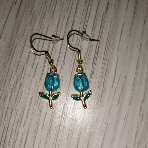Blue tulip earrings new, turquoise and gold