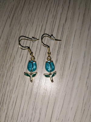 Blue tulip earrings new, turquoise and gold