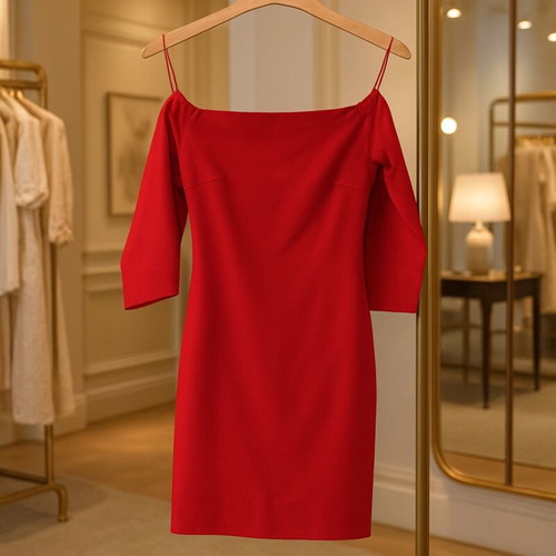 Red Off-Shoulder Dress Zara like new, slightly elastic, chic