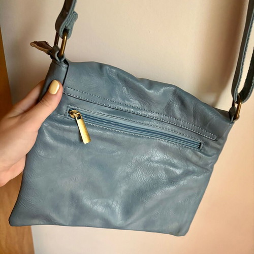 Leather vintage crossbody bag used dusty blue with adjustable strap