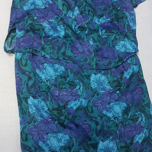 Floral three-piece set for plus size 4XL, like new, blue viscose