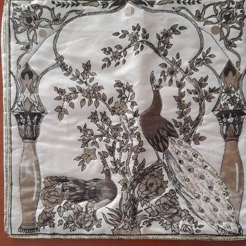 Set of two embroidered peacock sofa pillows