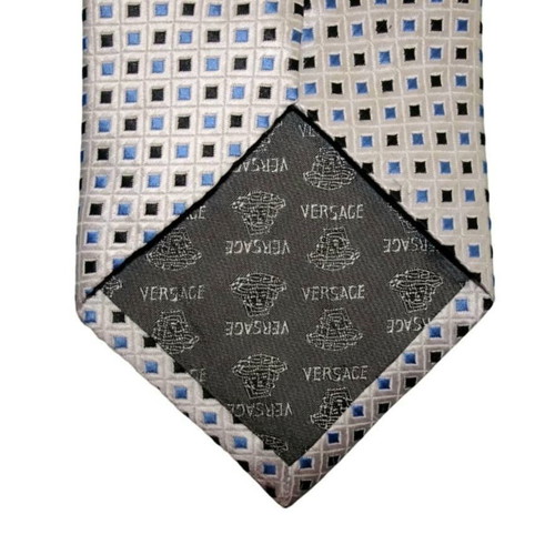 Versace silk tie like new, white and blue