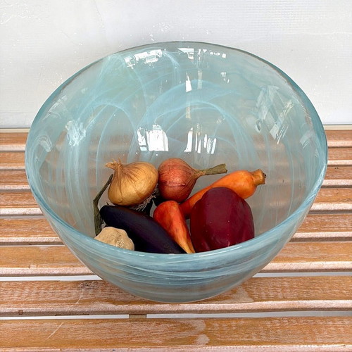 Handmade glass bowl fruit bowl new with white artistic veins