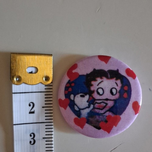 Vintage round pins set with Betty Boop and My Number One, like new