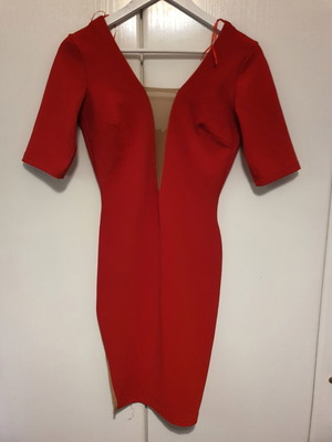 Coocu fitted red dress with sleeves and sheer details like new