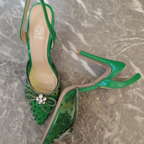 Sling back heels used, green, 10cm heel, size 39