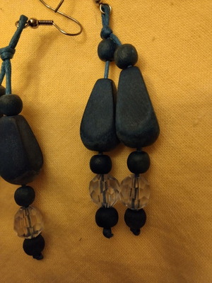 Handmade earrings from Indonesia, blue wood