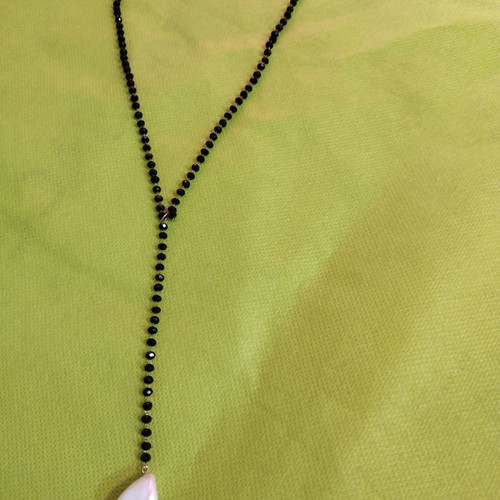 Necklace with crystals and pearl Ozze new, black and white