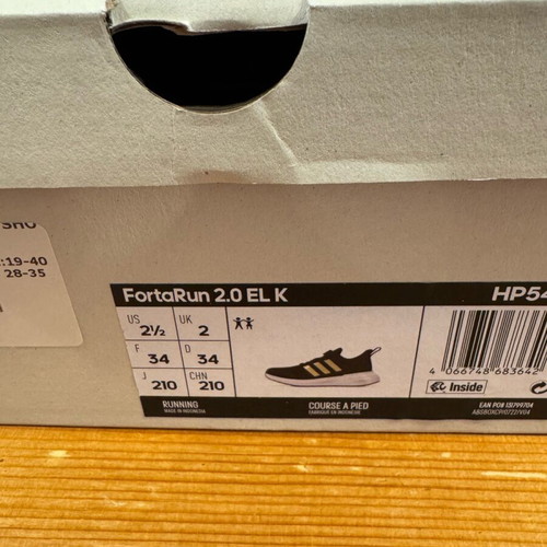 Adidas Fortarun 2 EL K αθλητικά παπούτσια μεταχειρισμένα, νούμερο 37, μαύρο και άσπρο