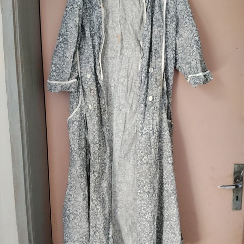 Retro vintage women's cotton papyrus robe used, floral pattern 70s