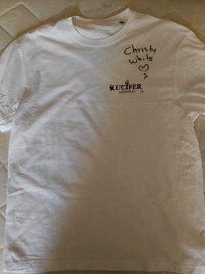 Lucifer Summer T-shirt with Christy White signature, new, size XL