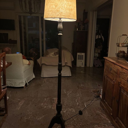 Floor lamp vintage used with fabric cord, height 170 cm with shade