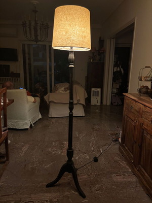 Floor lamp vintage used with fabric cord, height 170 cm with shade