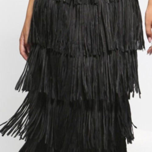 Elastic skirt with fringes new, black, size M