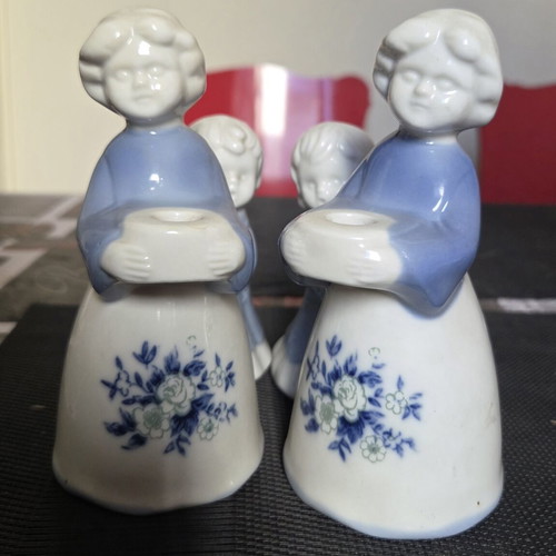 Ceramic vintage figurine candle holders like new, blue and white floral skirt