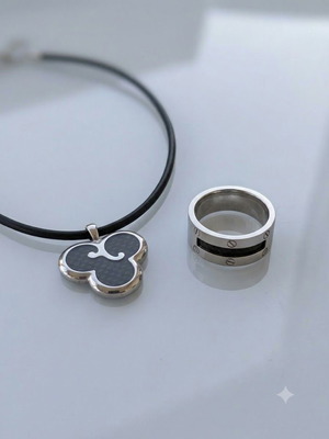 Men's/Unisex Pendant Necklace and Gift Ring made of Steel (Stainless Steel) -