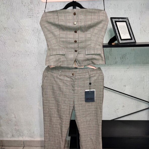 Enzzo Strapless Top and Pants Set new with tags, size L, plaid gray