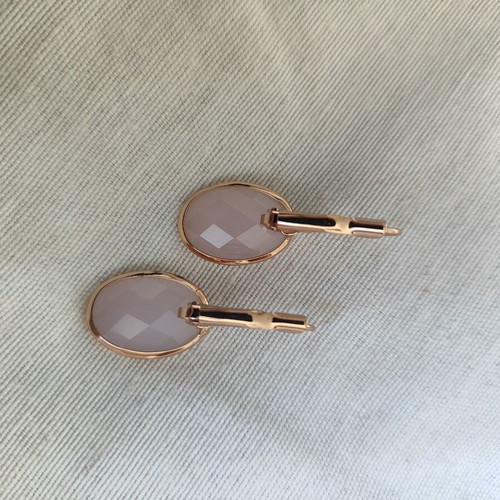 Pink gold earrings with stone new, stainless steel