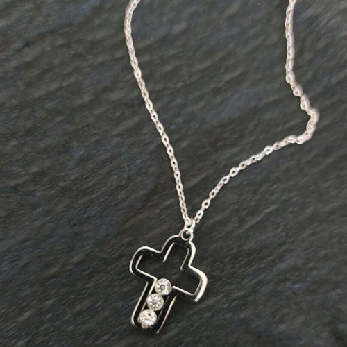 Cross with three zircons, stainless steel, new
