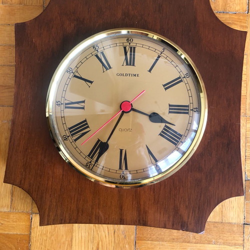 Wall clock used, wooden with battery