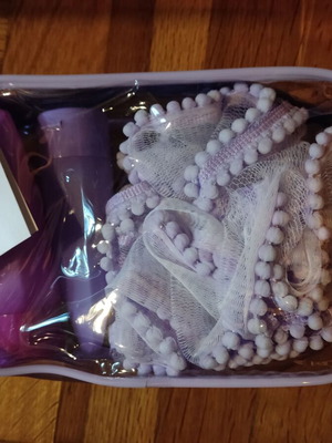 Transparent toiletry bag new, purple travel set with bottles